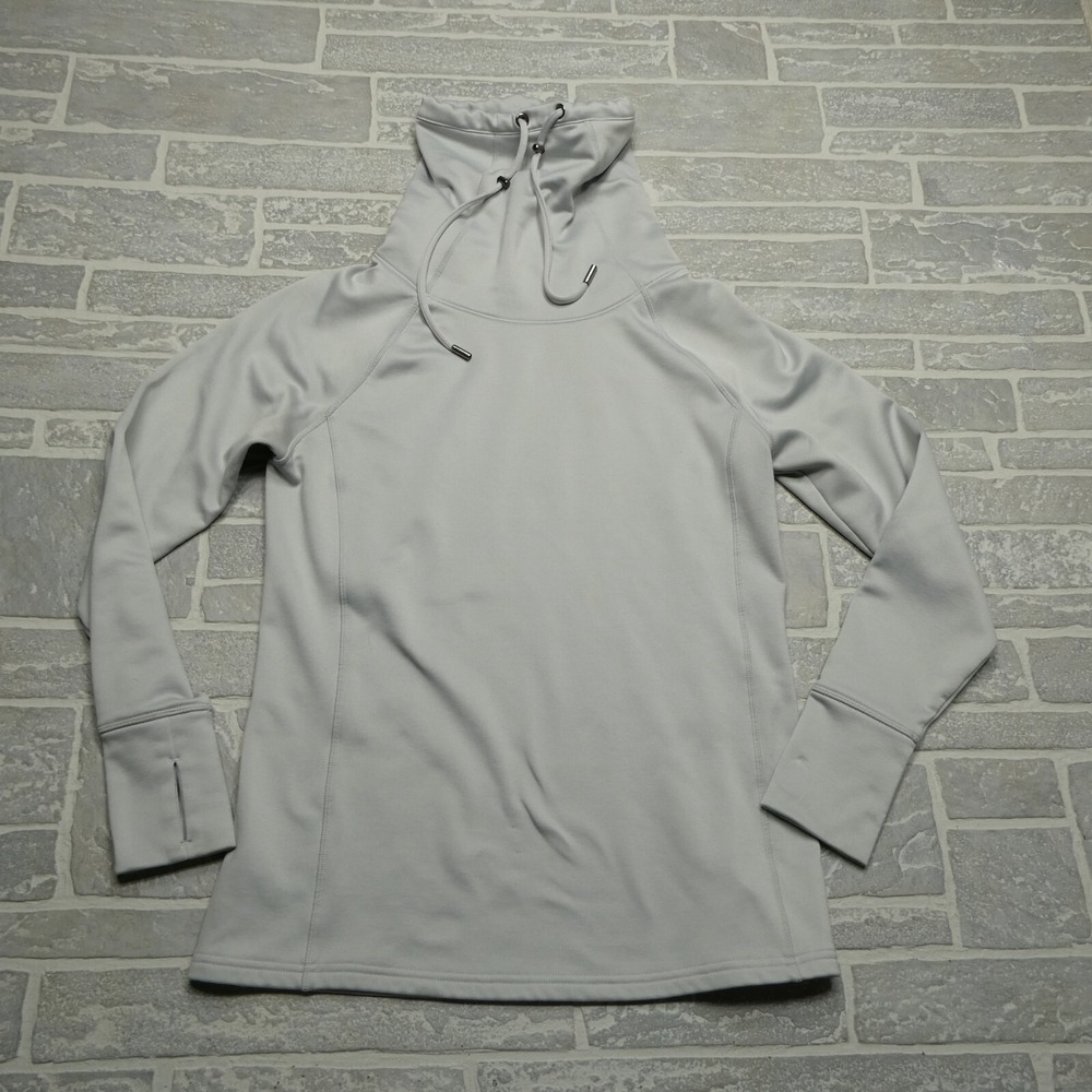 Athleta Sweater Womens M‎ Light Gray Fleece Cowl Neck Sweatshirt Athleisure